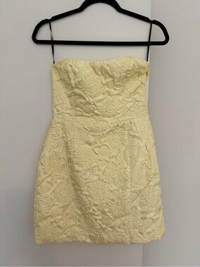 H&M Strapless Floral Jacquard Mini Dress - Light Yellow